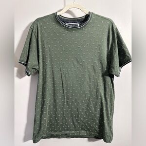 Nickel And Iron Size Large Men's Shirt Olive Green With Blue And White Design